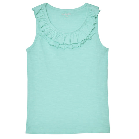 Mini/Tween Girls Double Ruffled Tank Top: Island Paradise Blue