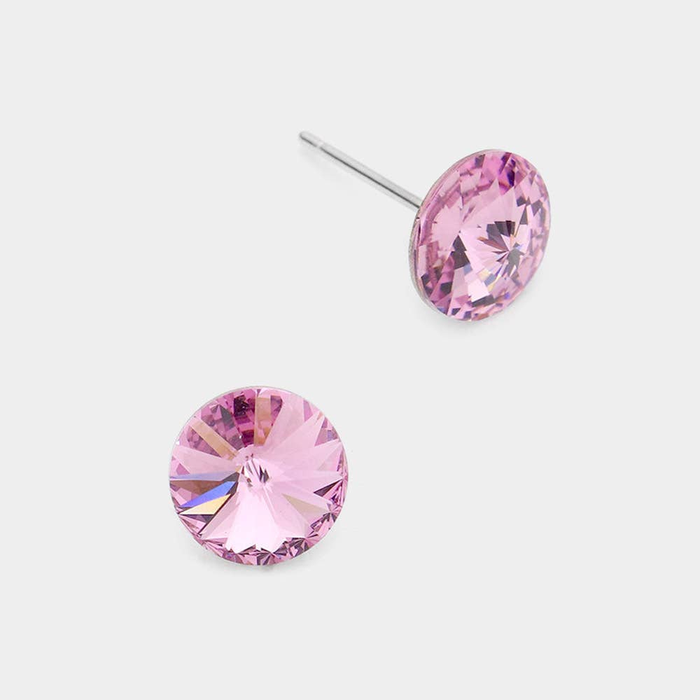 8mm Round Crystal Stud Earrings: Light Medium Pink
