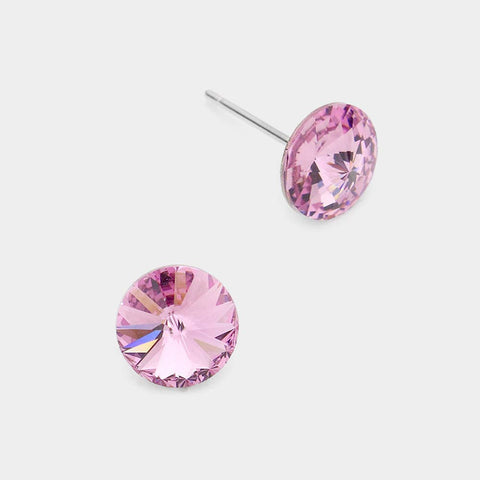 8mm Round Crystal Stud Earrings: Light Medium Pink