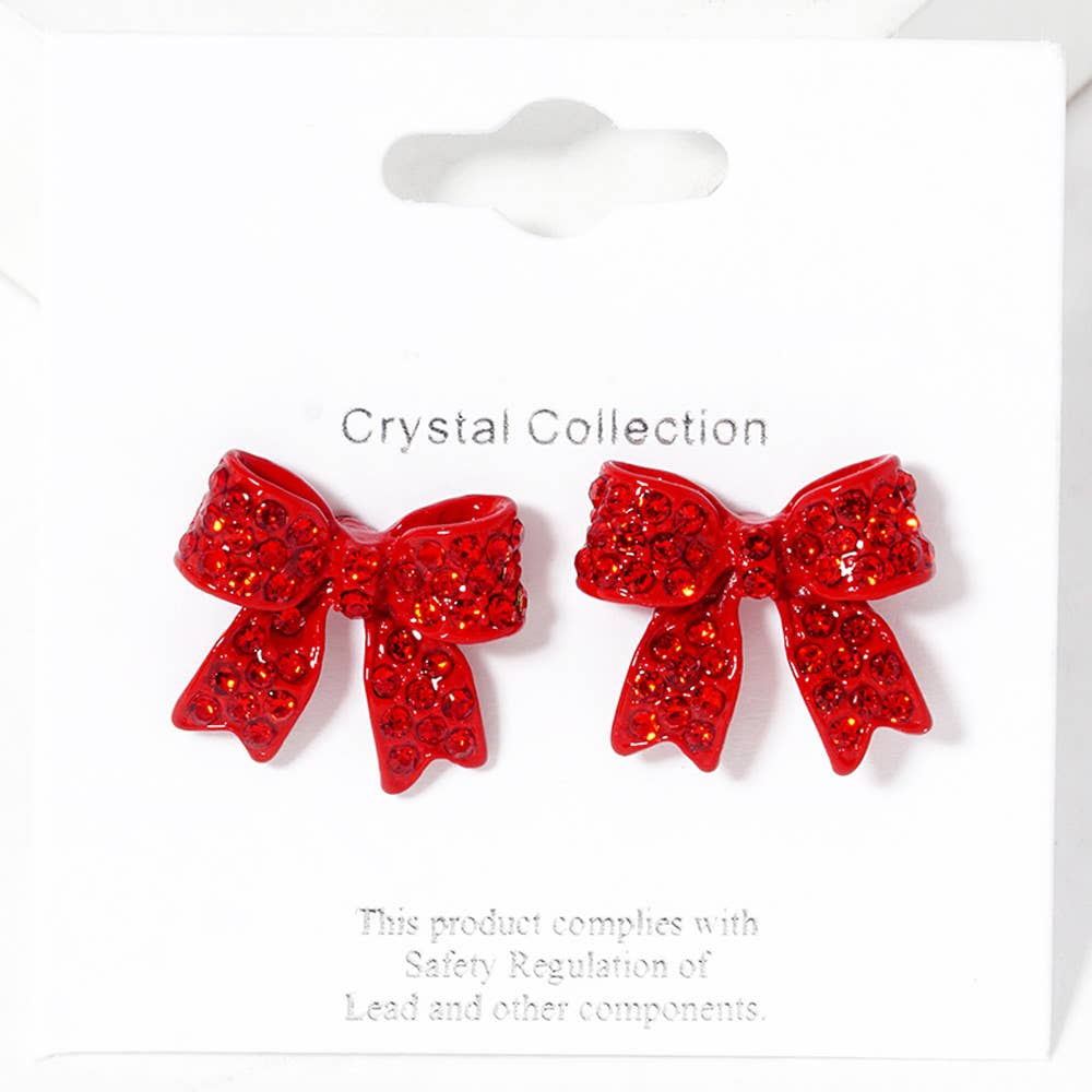 Pave Bow Stud Earrings: Fuchsia Pink Crystallized