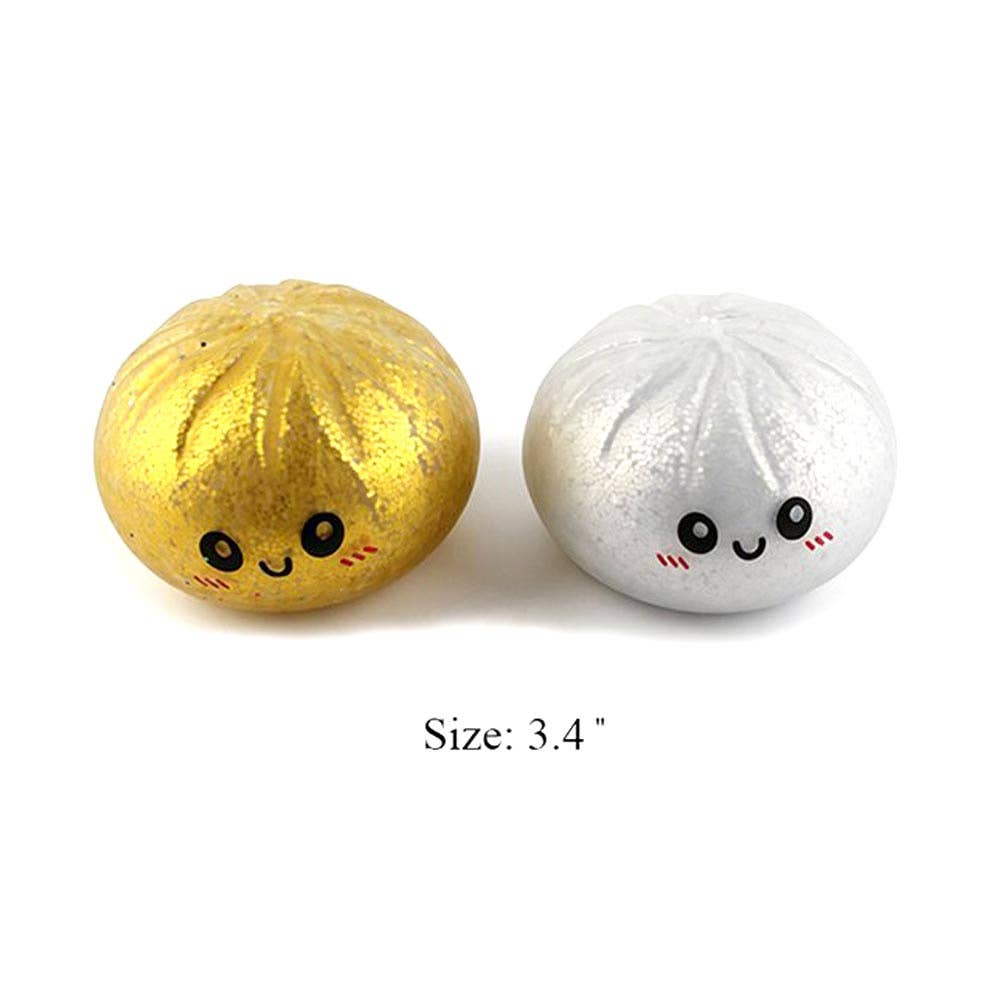 Slow Rise Squishy Sensory Toy -- Metallic Gold/Silver Mystery Glitter Steamed Bao Bun Dumpling Squeeze Squishy Stress Relief Toy