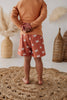 Toddler and Mini Boy's Swim Shorts Recycled Swimwear UPF 50, Crab Sunset