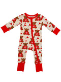 SpearmintLOVE Bamboo 2-Way Convertible Zip Romper, Valentine Love Bear Hearts