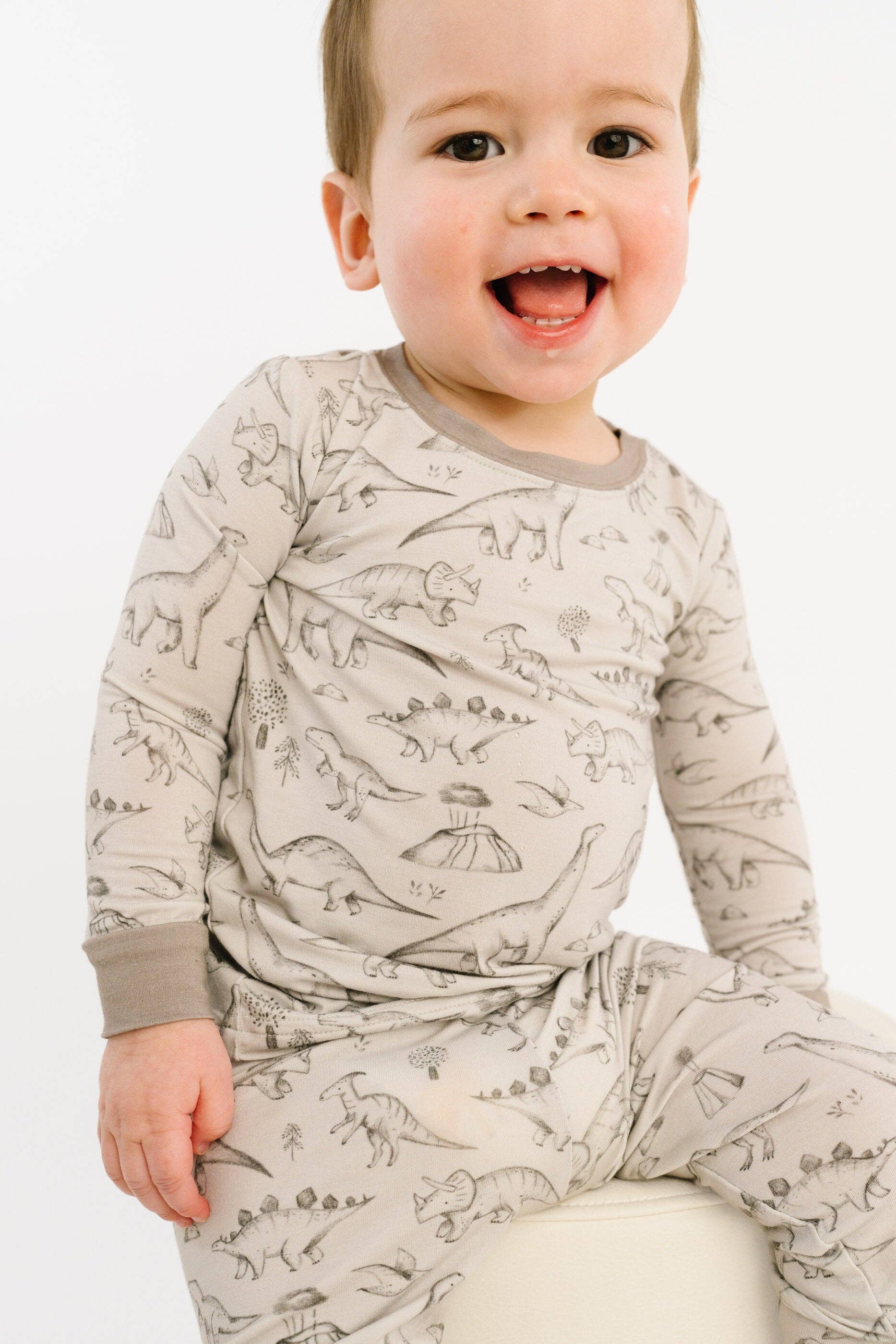 Bamboo 2PC L/S Kids PJs - Dino Doodles Grey