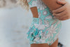 Oopsie Kids Mint Floral Open Back One Piece Ruffle Swimsuit - Mint/White Floral