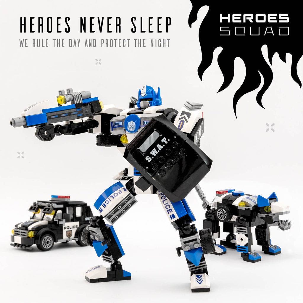 Robotryx Block Builder Set 3-in-1 (279 pc), Ages 6Y-Adult, Police Glow-in-the-Dark, Voltroid