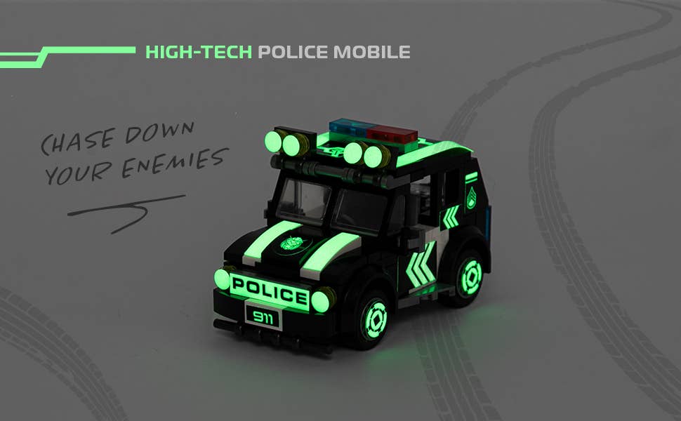 Robotryx Block Builder Set 3-in-1 (279 pc), Ages 6Y-Adult, Police Glow-in-the-Dark, Voltroid