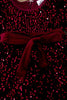 Mini Girls L/S Sequined Dress with Velvet Tie - Wine Red