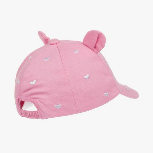 9609 Mayoral Girls Denim Baseball Cap, Embroidered Hearts, Pink