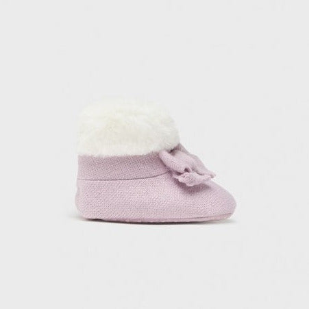 9686 Mayoral Baby Girls Faux Fur Lined Knit Booties - Violet Mauve
