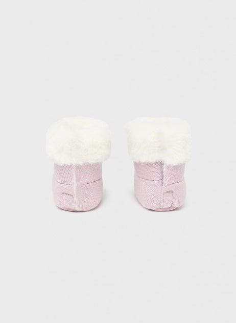 9686 Mayoral Faux Fur Lined Knit Booties - Violet Mauve velcro closure back