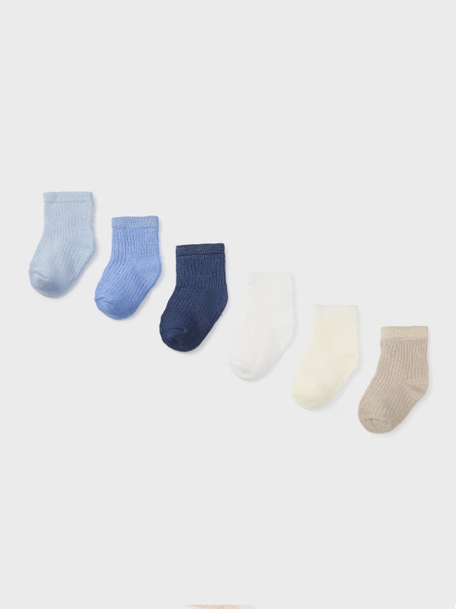 Mayoral baby eco lenzing viscose socks, boxed 6pr set, blues, front view