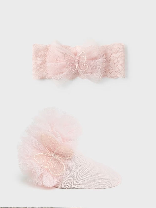 &nbsp;9710 Baby Girl Organic Cotton Butterfly Tutu Ankle Sock &amp; Headband Set