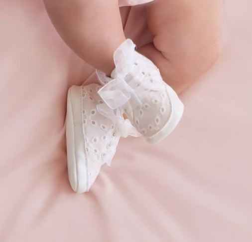 Mayoral baby girl openwork eyelet lace 3d butterfly soft soled sneakers, lt pink, front view