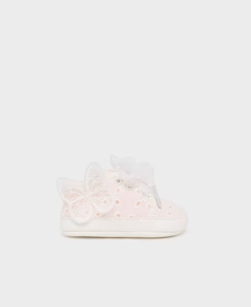 Mayoral baby girl openwork eyelet lace 3d butterfly soft soled sneakers, lt pink, view 2