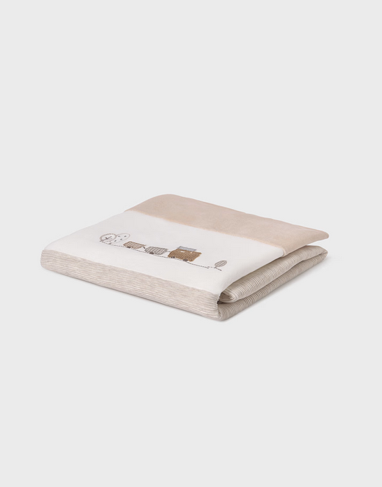 9958 Baby Boys Reversible Embroidered Blanket - Neutral Tan Milk Train