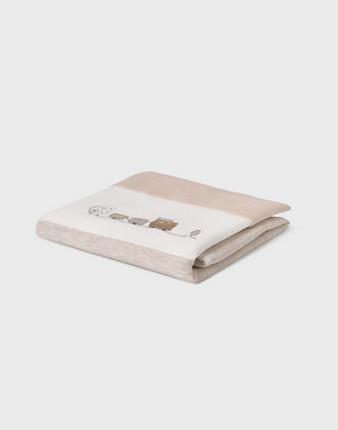9958 Baby Boys Reversible Embroidered Blanket - Neutral Tan Milk Train