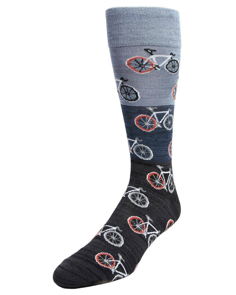 Men's Bamboo Crew Socks - Bicycles Patterned, Navy Blazer, O/S 10-13