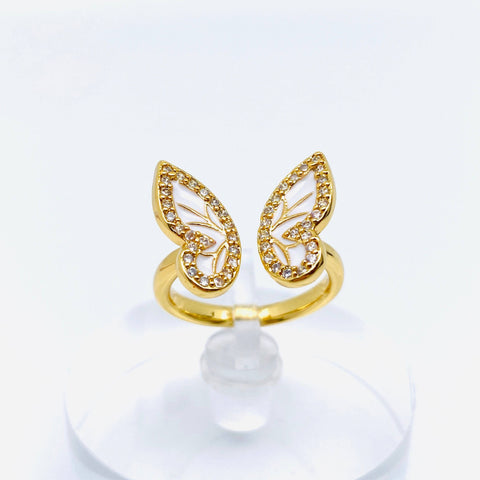 Golden Rhinestone Butterfly Adjustable Ring: Gold Copper