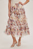 Women's/Junior Floral Ruffled Tulle Midi Length Skirt - Cream and Maroon