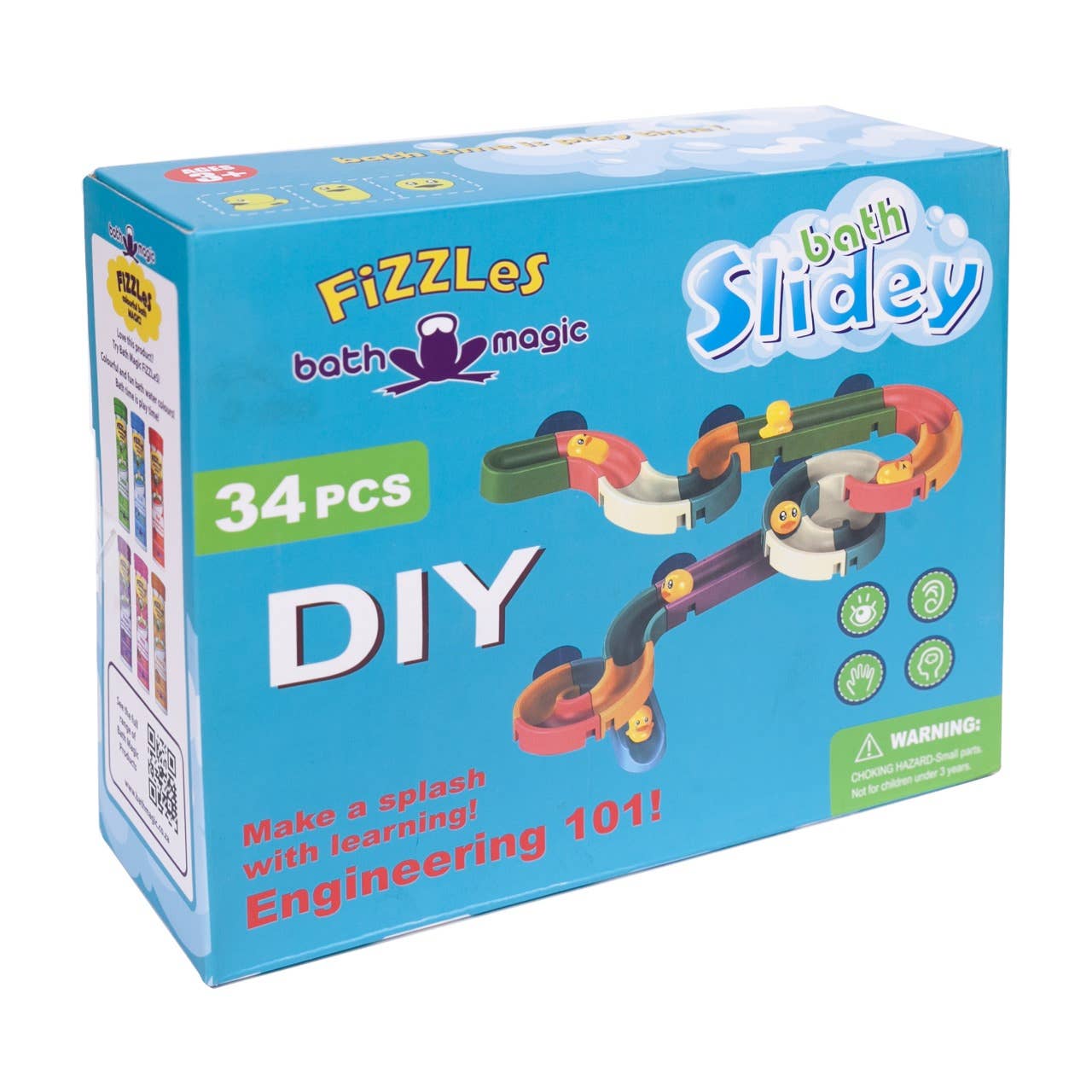 Water Toys, 34 Piece FiZZLeS Build a Bath Slide with Mini Ducks