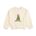 Mini Girls Coquette Christmas Tree Knit Sweater - Ivory Green Pink