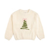 Mini Girls Coquette Christmas Tree Knit Sweater - Ivory Green Pink