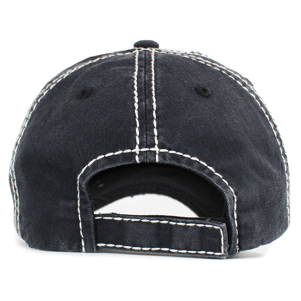 Pickleball Vintage Style Baseball Cap, Double Paddle Embroidered: Studded Black, Powder Blue and Pink