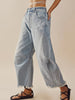 Raw Hem Wide Leg Barrel Jeans with Pockets