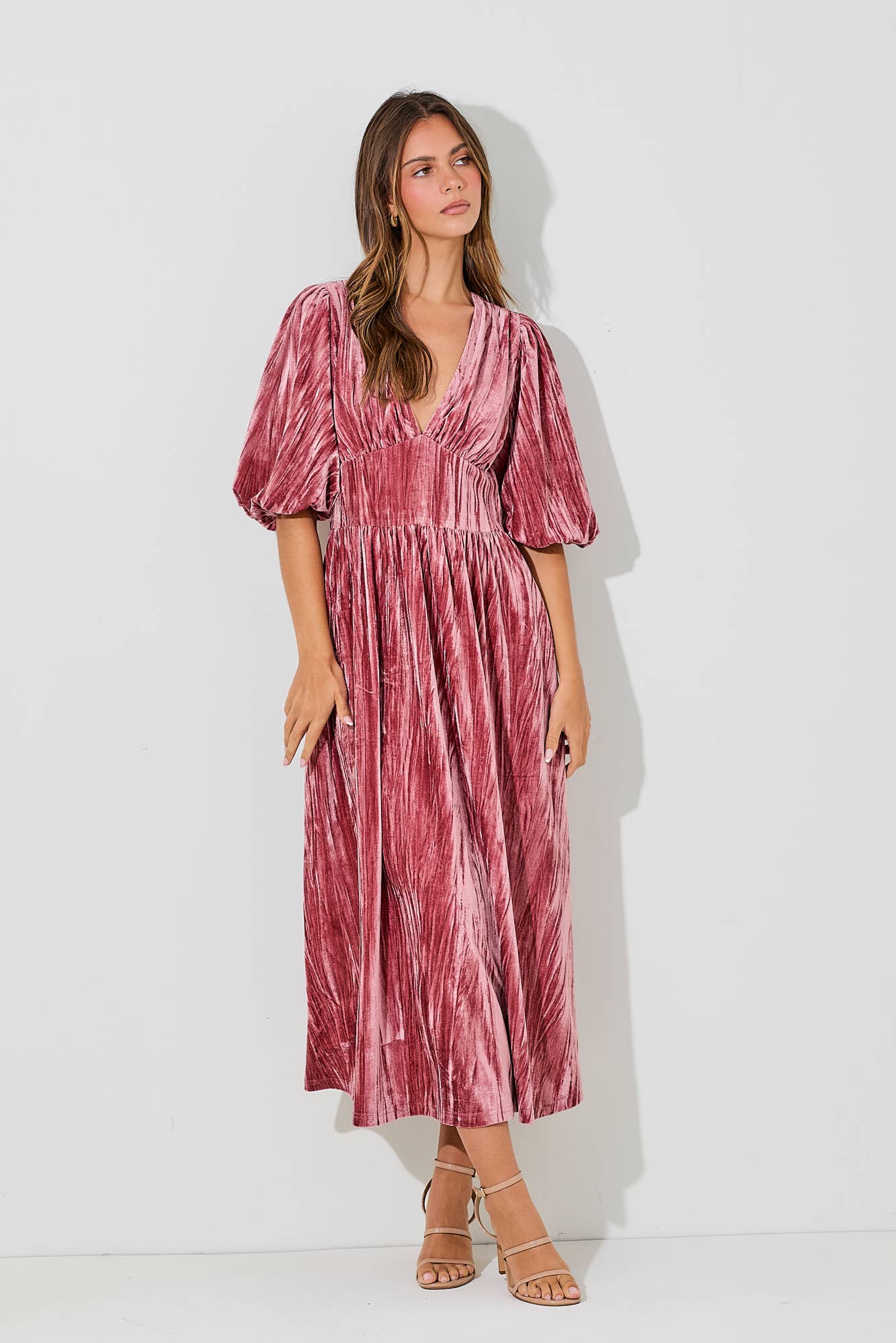 Women's/Junior Velvet Midi Dress with Pockets - Deep Dusty Rose M (8-10) Women's/Junior Velvet Midi Dress with Pockets - Deep Dusty Rose M (8-10)
