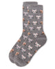 Women's Cashmere Blend Crew Socks - Cat Face, Grey Heather