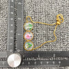Genuine Pressed Flowers Round Charm 18K Gold Plated Adjustable Bracelet, Queen Anne's Lace and Baby's Breath