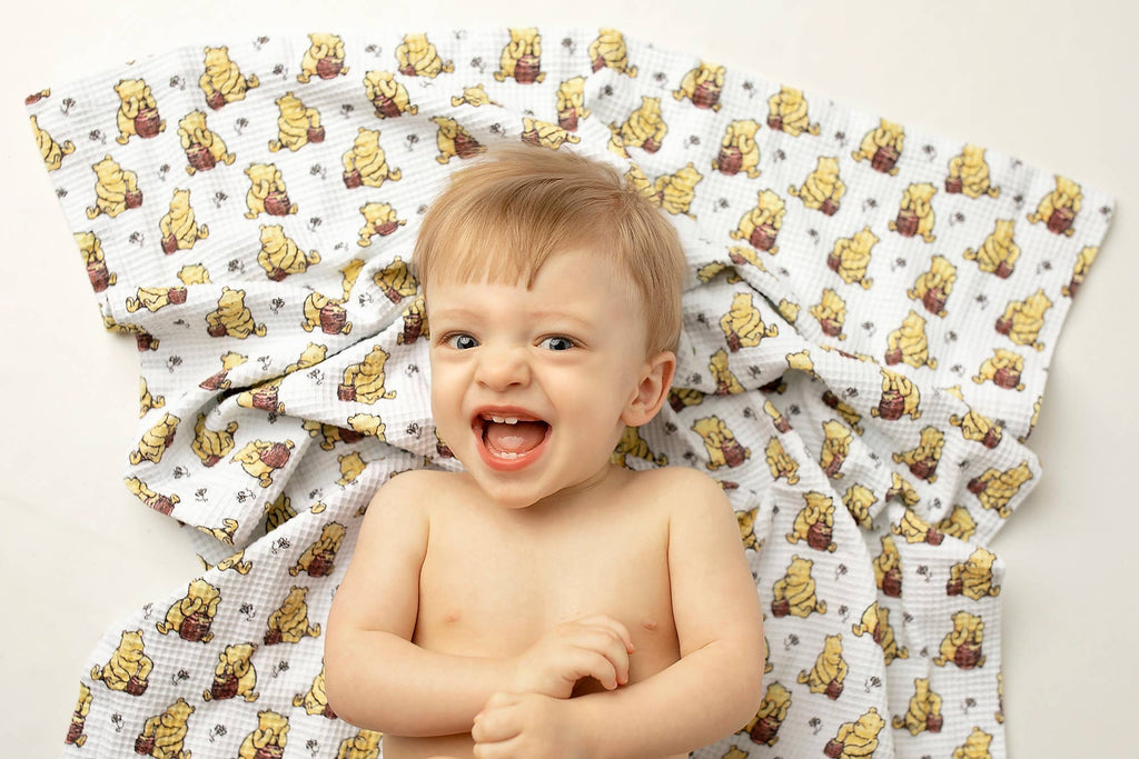 Cotton Muslin Stroller Blanket, 30"x39", UNISEX Winnie the Pooh Sweet Dreams