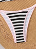 Women's and Teens Swim 2PC Bikini Set, Contrasting B/W Stripe and Pink
