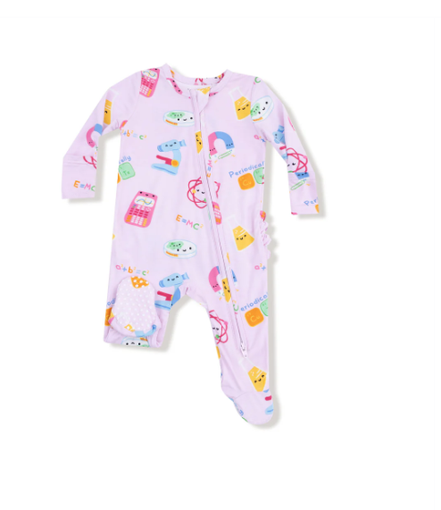 Angel Dear Bamboo 2 Way Zippered RUFFLED Footie - Little Scientist Pink