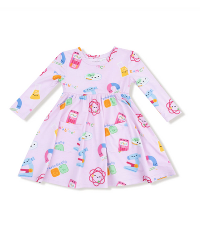 Angel Dear Bamboo L/S Twirl Dress - Future Scientist Pink
