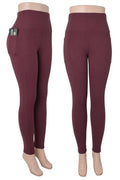 Athleisure Fleece Lined Leggings w/Phone Pocket - Lychee Deep Red