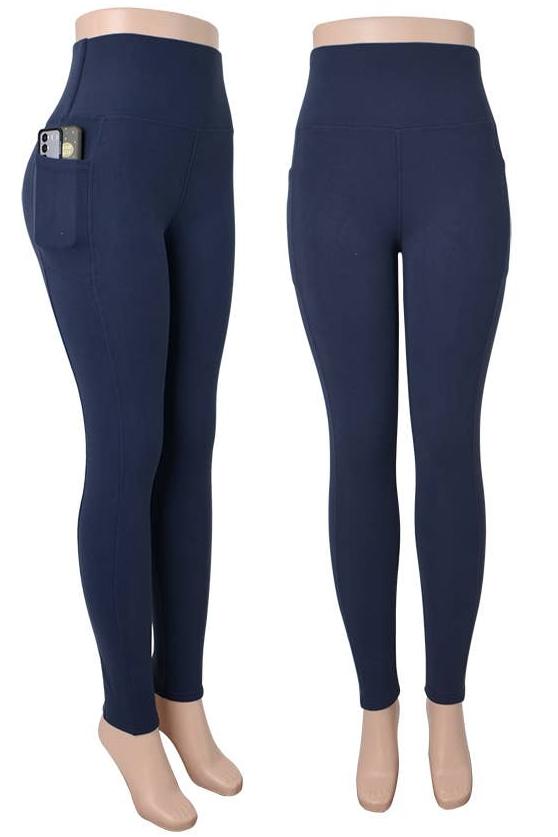 Athleisure Fleece Lined Leggings w/Phone Pocket - Navy Blue