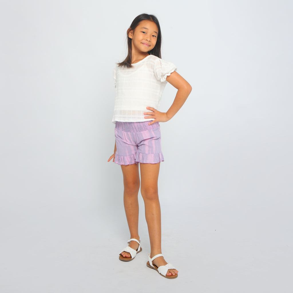 Joyous Ruched Waist London Ruffled Short - Purple Watercolor
