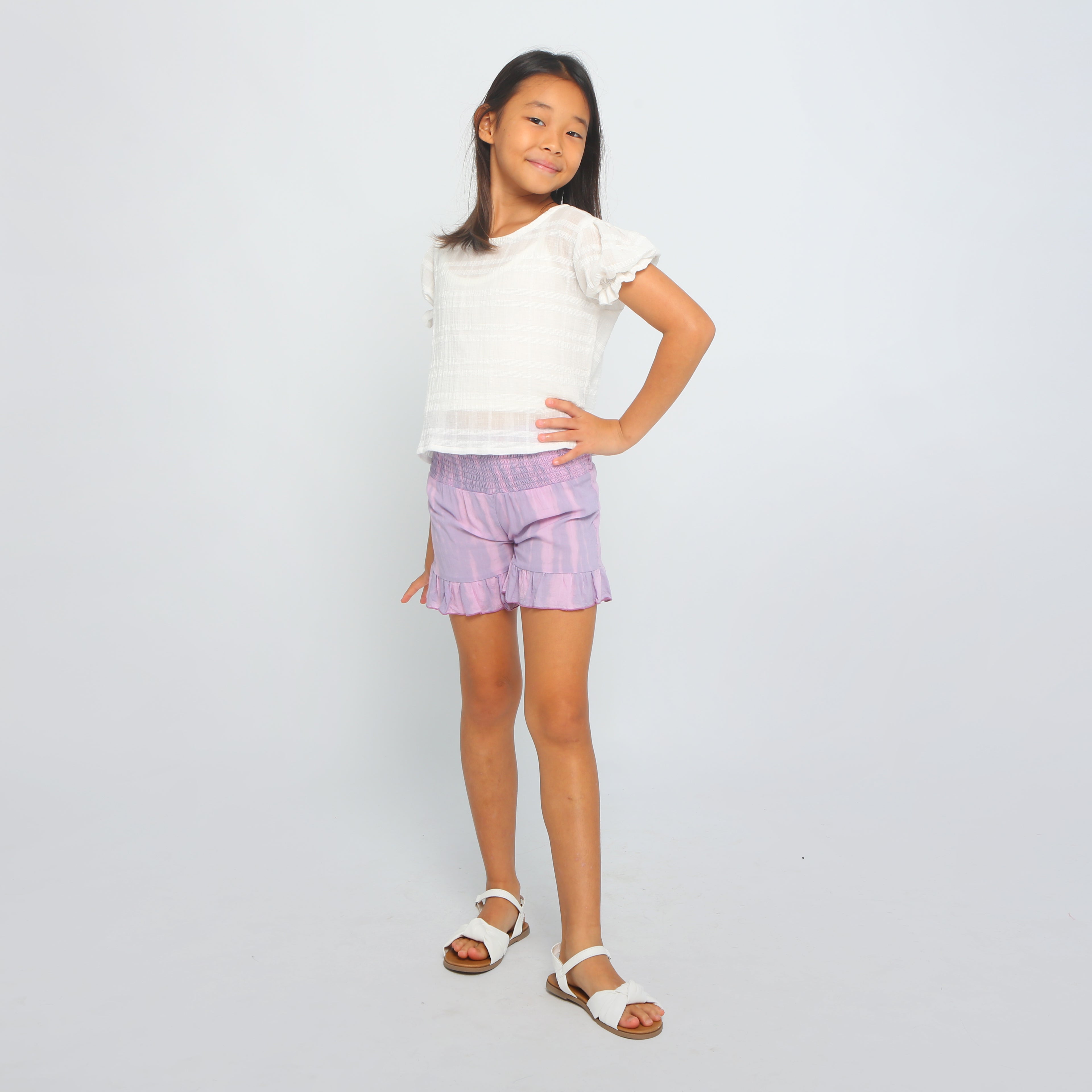Joyous Ruched Waist London Ruffled Short - Purple Watercolor