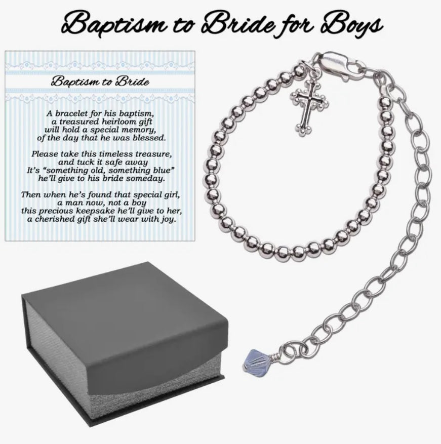 Christening Baptism Sterling Silver Cross Bracelet - Boys