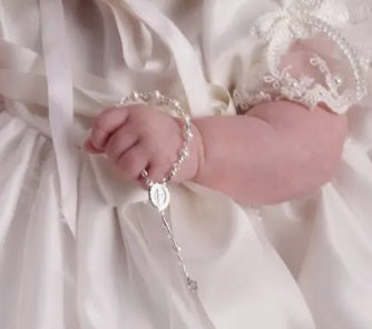 Christening Sterling Silver Rosary, White Crystals & Pearls