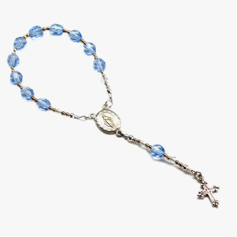 Christening Sterling Silver Rosary, Blue Crystals