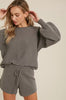 Women's/Junior L/S Balloon Sleeve Sweater Knit Short Lounge Set - Dark Grey