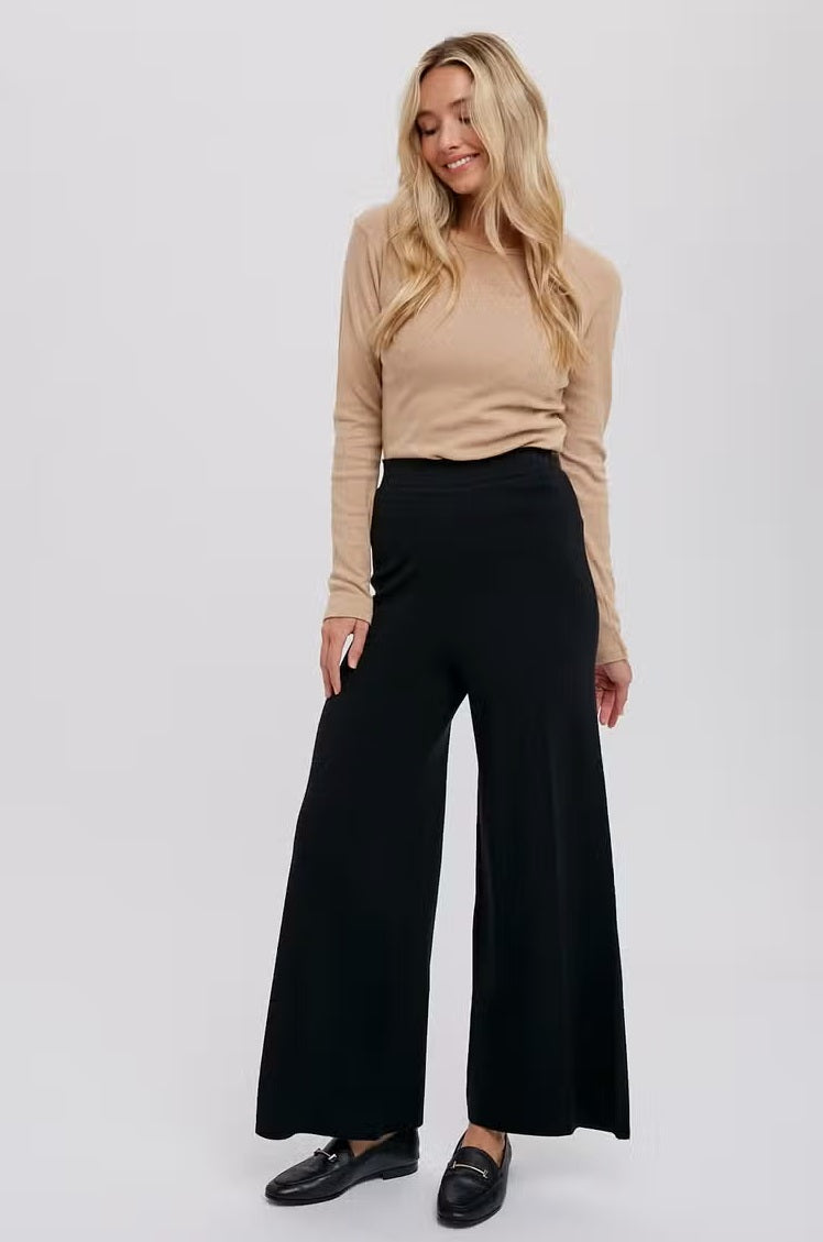 Womens/Junior Knitted Wide Leg Pants - Black