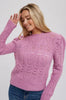 Women's/Junior Pointelle Knit Scalloped Neckline Pullover Sweater - Orchid Pink