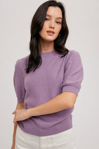 Women's/Junior Puff Sleeve Knit Mockneck Pullover Sweater - Lavender