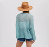 Blu Ivy Pointelle Diamond Open Knit Lightweight Sweater, Aqua