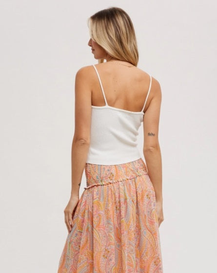 Blu Ivy Ribbed VNeck Tank Top, White