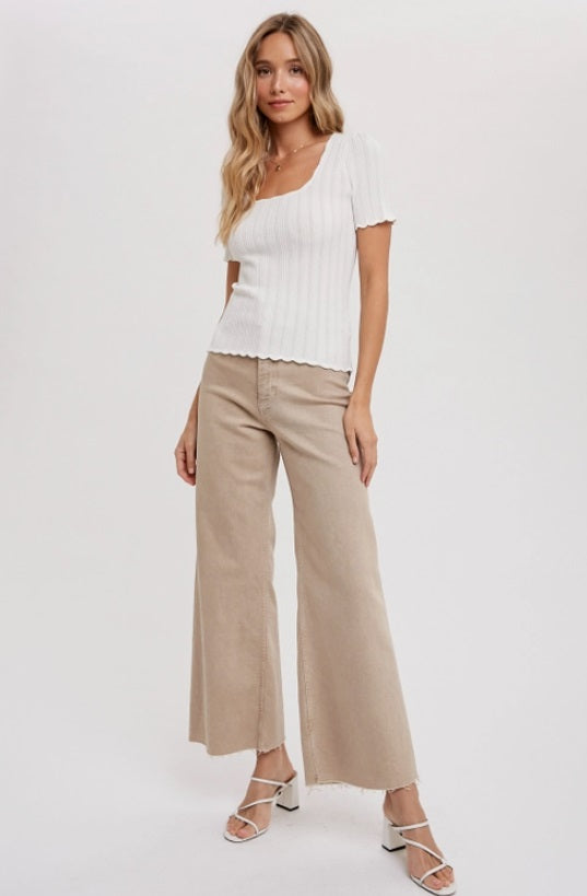 Blu Ivy Scalloped Hem S/S Knit Top, Ivory